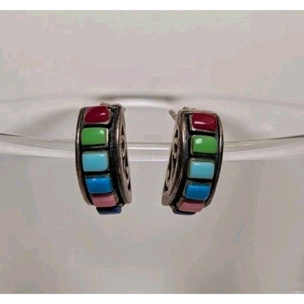 Silpada Rainbow Stones 925 Sterling Silver Stud Hoop Earrings Southwestern Boho